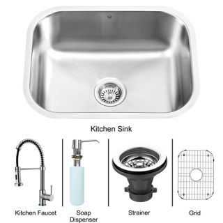Vigo Industries VG15058 Kitchen Sink Set, Undermount Sink, Faucet, Grid, Strainer amp; Dispenser Stainless Steel