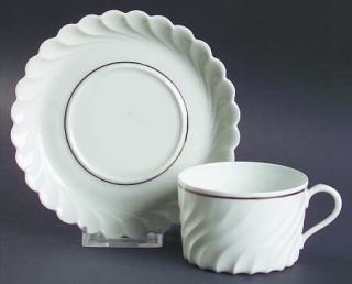 Haviland Beaucaire (Platinum Inner Ring) Flat Cup & Saucer Set, Fine China Dinne