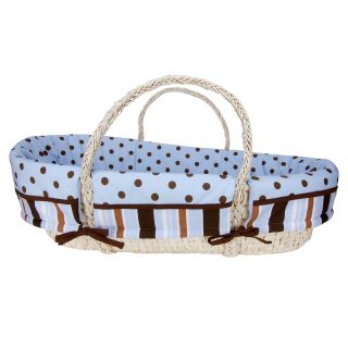 Trend Lab Max 4 piece Moses Basket Set (BlueBasket can also be used as a decorative storage container for toys, books and moreDense foam mattress is 1.5 inches deep with tapered sidesSet includes: Natural basket, wrap style bumper, mattress and mattress s