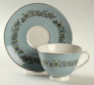 Royal Doulton Harmony Footed Cup & Saucer Set, Fine China Dinnerware   Blue Band