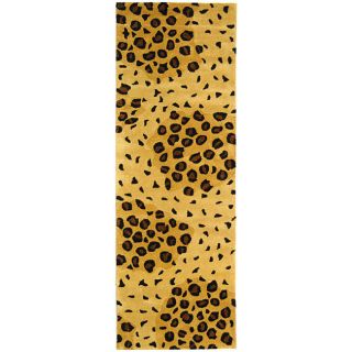 Handmade Leopard print Gold/ Black N. Z. Wool Runner (26 X 10) (GoldPattern: AnimalMeasures 0.625 inch thickTip: We recommend the use of a non skid pad to keep the rug in place on smooth surfaces.All rug sizes are approximate. Due to the difference of mon