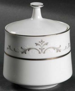 Noritake Caroline Sugar Bowl & Lid, Fine China Dinnerware   Silver & White Scrol