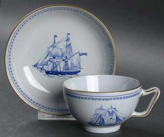 Spode Trade Winds Blue Canton Shape Footed Cup & Saucer Set, Fine China Dinnerwa