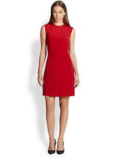 Valentino Pleated Skirt Silk Dress   Red