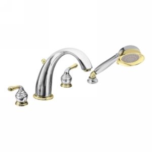 Moen T956CP Monticello Two Handle High Arc Roman Tub Faucet Trim with Handshower
