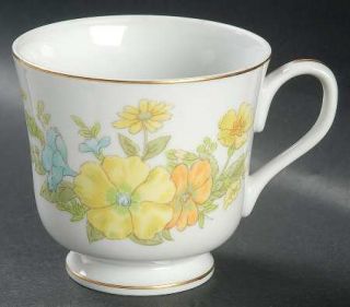 Ekco China Spring Bouquet Footed Cup, Fine China Dinnerware   Yellow & Blue Flow