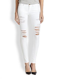 FRAME Le Color Rip Shredded Skinny Jeans   White