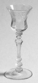 Cambridge Minerva Clear Cordial Glass   Stem #3500, Etched Wreath & Bow Design