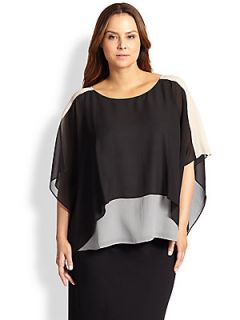 Eileen Fisher, Sizes 14 24 Silk Contrast Overlay Top   Black