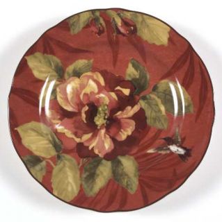 222 Fifth (PTS) Belize Salad Plate, Fine China Dinnerware   Red / White Floral,