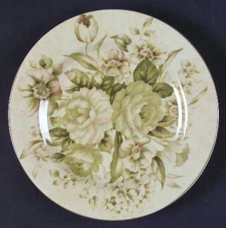 Interiors (PTS) Antique Rose Salad Plate, Fine China Dinnerware   Green&Pink Ros
