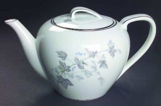 Noritake Ivyne Teapot & Lid, Fine China Dinnerware   Purple & Gray Leaves, Blue