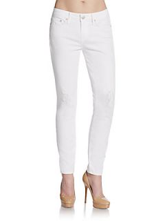 Distressed Ankle Length Skinny Jeans   Destructed White