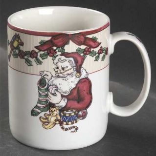 Fitz & Floyd SantaS List Mug, Fine China Dinnerware   Cream Ribbed Border W/X M