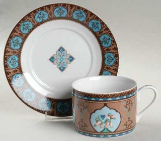 Sadek Java Blue Flat Cup & Saucer Set, Fine China Dinnerware   V Bradley,Flwrs,T