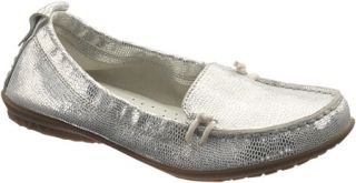 Womens Hush Puppies Ceil Slip On Mocc Toe   Silver Snake Embossed Suede Casual