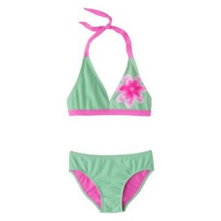 Xhilaration Girls 2 Piece Floral Halter Bikini Swimsuit Set   Mint XL