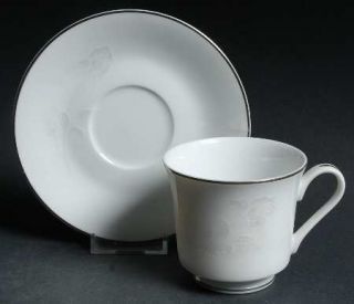 Seizan Carolyn (No Ring) Footed Cup & Saucer Set, Fine China Dinnerware   Gray/W