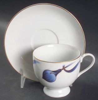 Mikasa Sapphire Silhouette Footed Cup & Saucer Set, Fine China Dinnerware   Blue