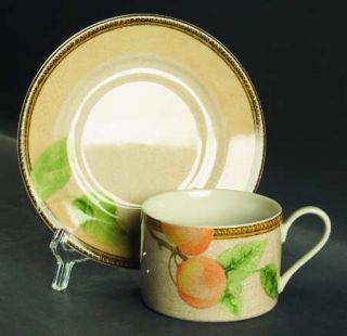 Interiors (PTS) Newbury Flat Cup & Saucer Set, Fine China Dinnerware   Stoneware