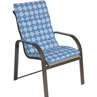 Ali Patio Polyester Navy Blue Tile Tufted Hi back Outdoor Arm Chair Cushion (Navy blue, steel blue and ivoryMaterial Tufted polyester fabricFill 2 inches of polyester fiberClosure Knife edge sewnWeather resistant YesUV protection YesCare instructions