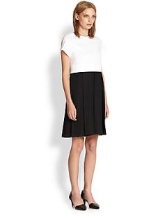 Proenza Schouler Short Sleeve Pleated Dress   White Black