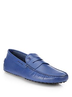 Tods Leather Penny Drivers   Open Blue