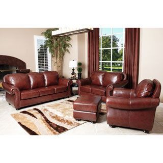 Abbyson Living Houston Leather 4 piece Living Room Furniture Set (Chestnut BrownLeather match used on sides and backKiln Dried hardwood framesHigh resiliency 2.2 density foam cushioning for added comfort and supportHand stitched detailsNailhead trimmingsW
