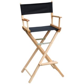 Gold Medal 30 in. Commercial Bar Height Directors Chair White Green Stripe  