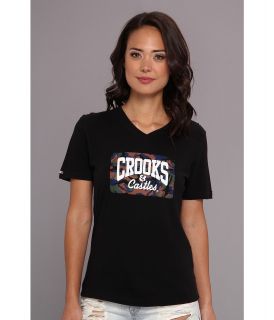 Crooks & Castles Camo Box Core Logo Knit V Neck T Shirt Womens T Shirt (Black)
