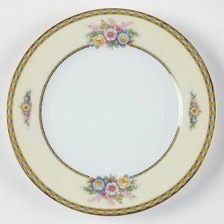 Noritake Juanita Salad Plate, Fine China Dinnerware   Yellow/Blue Border,Florals