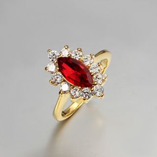 High Quality Vintage Gold Plated Red Cubic Zirconia With Clear Rhinestone Olivary Womens Ring