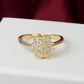 High Quality Shining Gold Plated Clear Rhinestone Flower Shaped Womens Ring