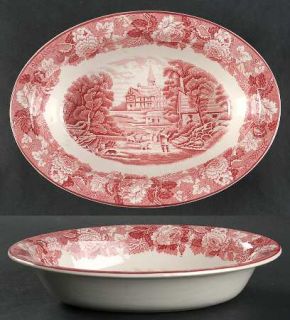 Enoch Wood & Sons English Scenery Pink (Older,Smooth) 9 Oval Vegetable Bowl, Fi