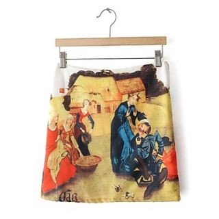 Womens Vintage Oil Paintting Mini Skirt