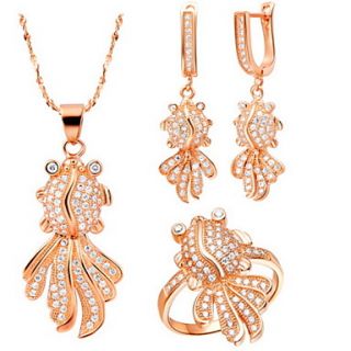Cute Silver Plated Cubic Zirconia Goldfish Womens Jewelry Set(Necklace,Earrings,Ring)(Gold,Silver)