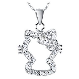 Vintage Kitty Shape Slivery Alloy Necklace With Rhinestone(1 Pc)