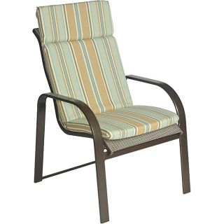Ali Patio Polyester Steel Blue Stripe Smooth Edge Hi back Outdoor Arm Chair Cushion (Steel blue, light blue, cream, tan, chocolate brownMaterial: Polyester fabricFill: 2 inches of polyester fiberClosure: Knife edge sewnWeather resistant: YesUV protection: