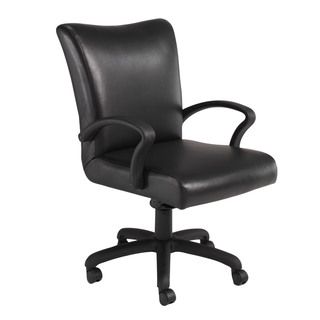 Black Leather Contemporary Mid Back Desk Chair (Black frame with black leather Dimensions: 35.5 to 38 inches high x 24.5 inches wide x 29.75 inches deepSeat dimensions: 20 inches wide x 21 inches deep )