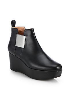 Robert Clergerie Leather Wedge Ankle Boots   Black
