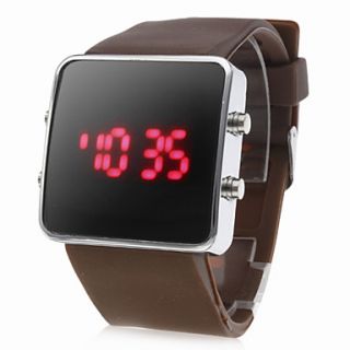 Silicone Band Women Men Unisex Jelly Sport Style Square LED Wrist Watch   Brown