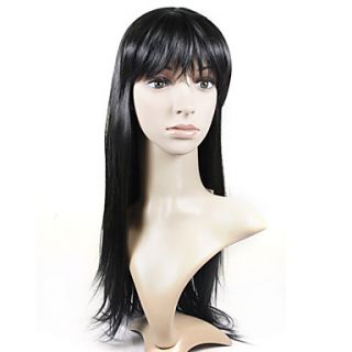 Capless Extra Long High Quality Synthetic Natural Look Black Straight Hair Wig
