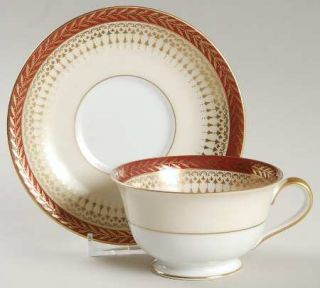 Noritake Cimarron Footed Cup & Saucer Set, Fine China Dinnerware   Maroon Band,G