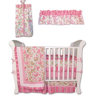 Trend Lab Paisley Park 6 piece Crib Bedding Set (Pink, sage, moss green, white Thread count: 200 Machine washable Set includes: Coverlet 35 inches wide x 45 inches long Skirt: 27 inches high x 50 inches long Short bumper: 28 inches long x 10 inches high L