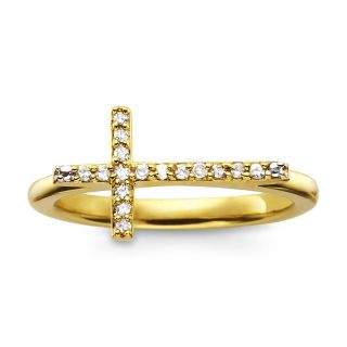 1/10 CT. T.W. Diamond 14K Gold Mini Sideways Cross Ring, Womens