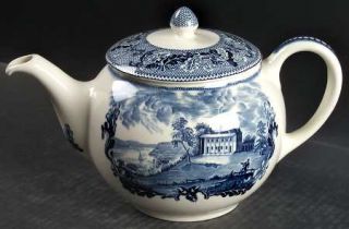 Johnson Brothers Historic America Blue Teapot & Lid, Fine China Dinnerware   Blu