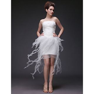 Sheath/ Column Strapless Short/ Mini Organza Lace Wedding Dress