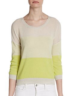 Cashmere Stripe Knit Sweater   Hemp Lime