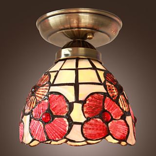 40W Artistic Flush Mount Light with Tiffany Glass Shade in Mosaic Floral Style