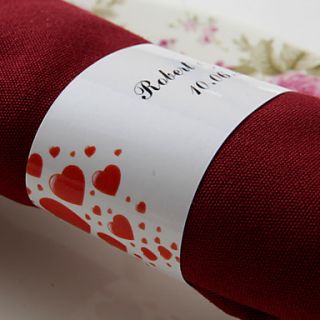 Personalized Paper Napkin Ring   Red Hearts (Set of 50)